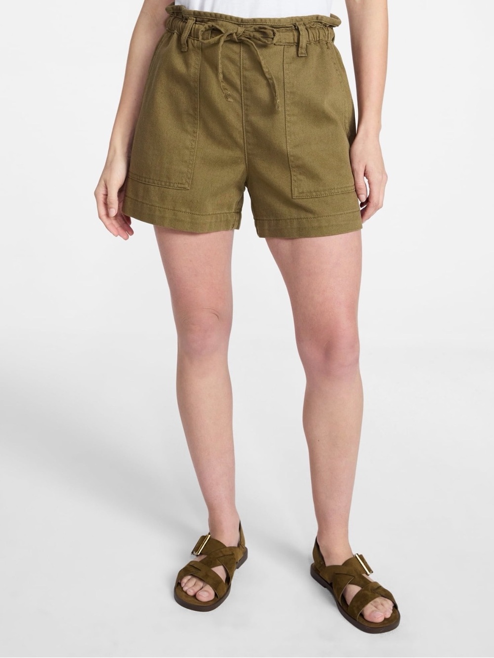 Time and Tru Olive Paperbag Waist Utility Shorts